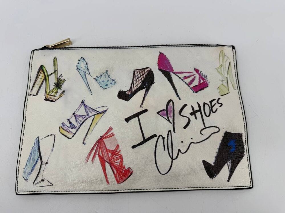 Christian Siriano for Payless I Love Shoes Print Zip Clutch Pouch White Gold
